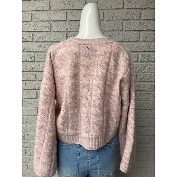 TopShop Women Pink White Marbled Alpaca Long Sleeve Oversized Crop Sweater Size - Picture 4 of 12